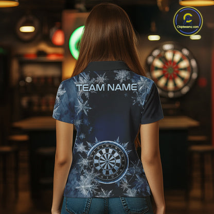 Blue Snowflake Darts Polo & Quarter Zip Shirt For Women Custom Blue Icy Dart Team Dart Jersey NYN4090