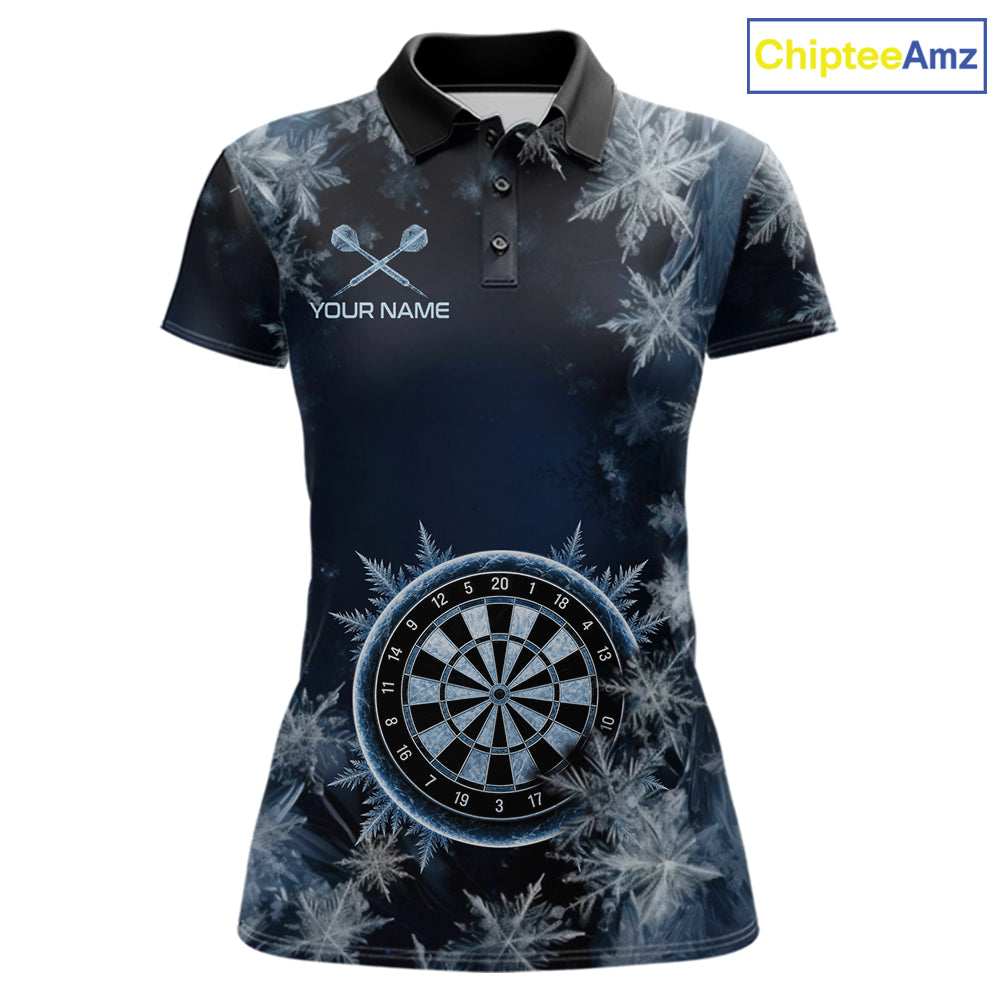 Blue Snowflake Darts Polo & Quarter Zip Shirt For Women Custom Blue Icy Dart Team Dart Jersey NYN4090