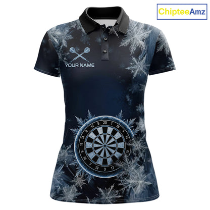 Blue Snowflake Darts Polo & Quarter Zip Shirt For Women Custom Blue Icy Dart Team Dart Jersey NYN4090