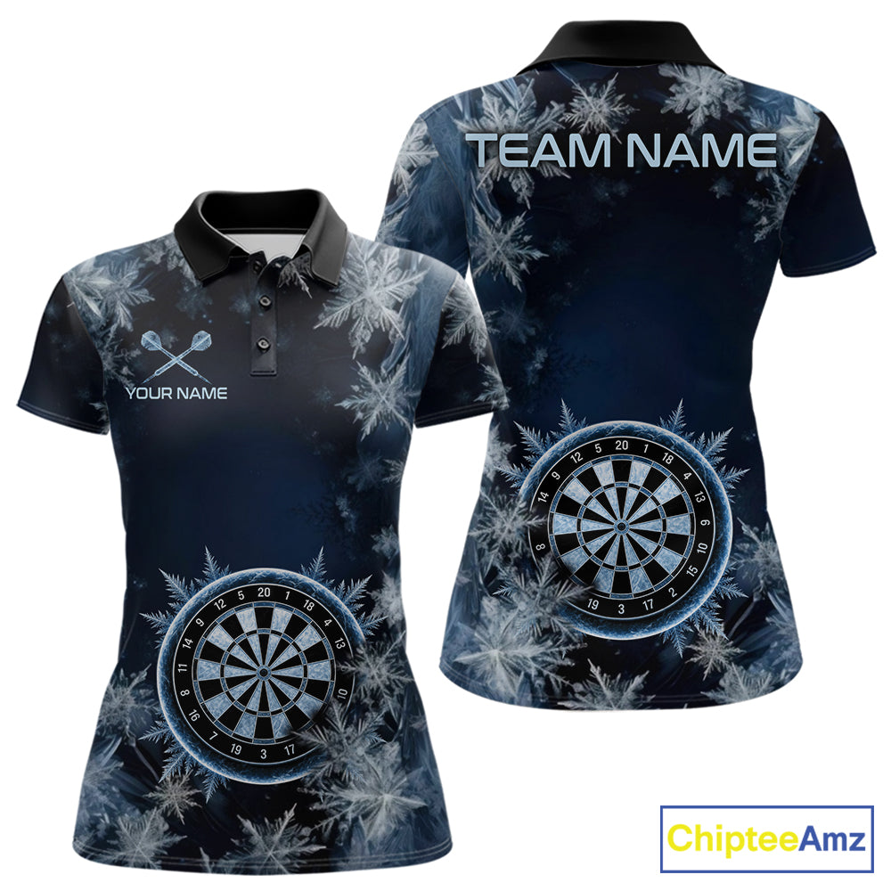 Blue Snowflake Darts Polo & Quarter Zip Shirt For Women Custom Blue Icy Dart Team Dart Jersey NYN4090