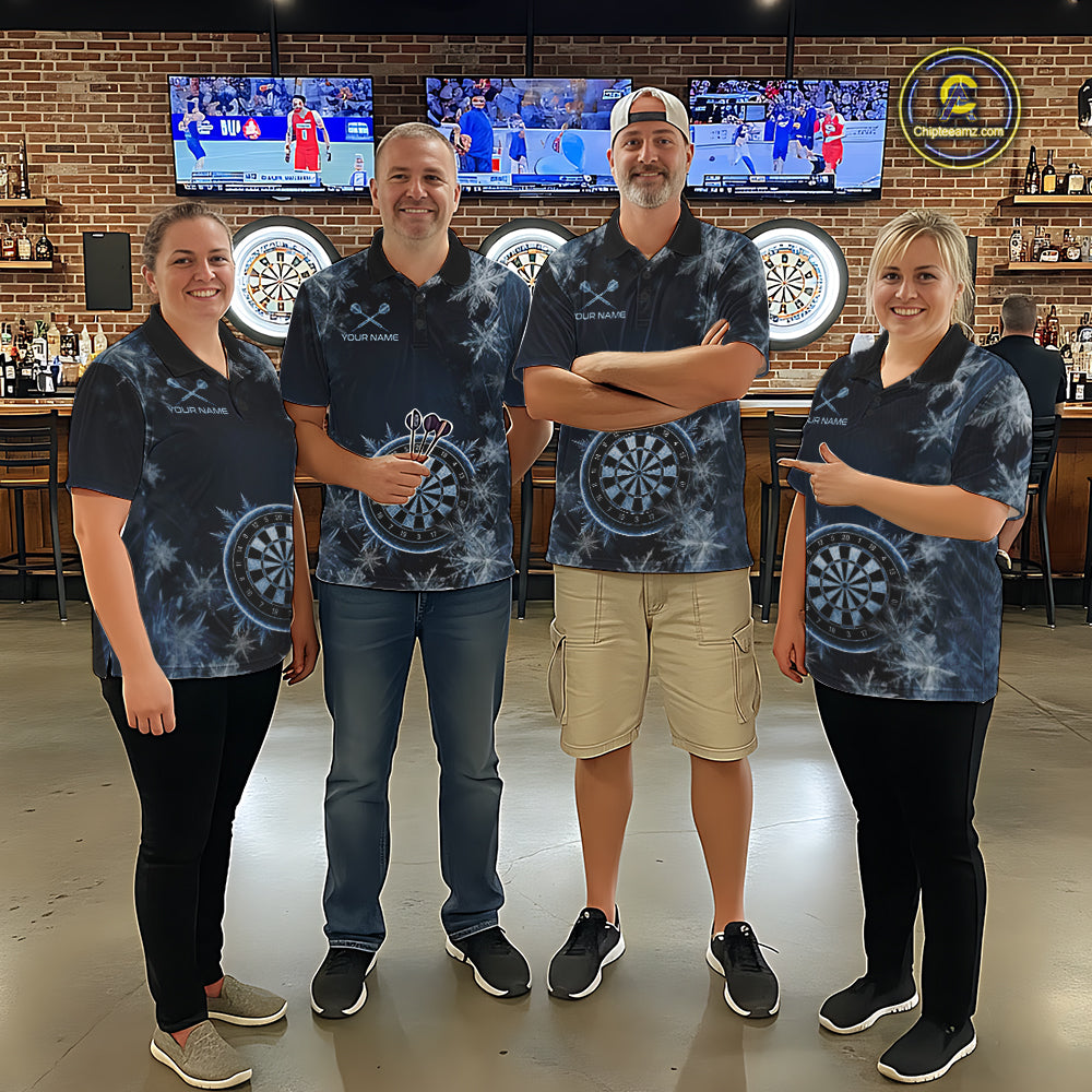 Blue Snowflake Darts Polo & Quarter Zip Shirt For Men Custom Blue Icy Dart Team Dart Jersey NYN4090