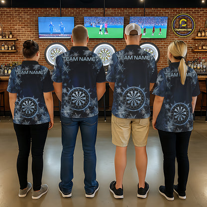 Blue Snowflake Darts Polo & Quarter Zip Shirt For Men Custom Blue Icy Dart Team Dart Jersey NYN4090