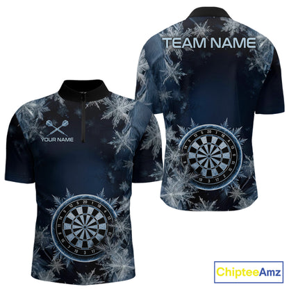 Blue Snowflake Darts Polo & Quarter Zip Shirt For Men Custom Blue Icy Dart Team Dart Jersey NYN4090