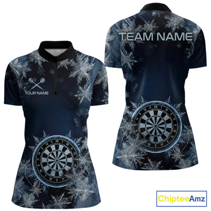Blue Snowflake Darts Polo & Quarter Zip Shirt For Women Custom Blue Icy Dart Team Dart Jersey NYN4090