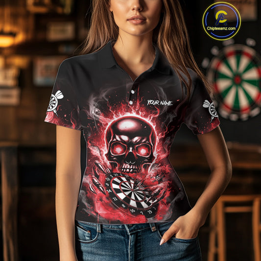 Custom Fire Flame Dartboard Lightning Red Skull Dart Women Polo Jerseys Dart Team Shirt NYN1673
