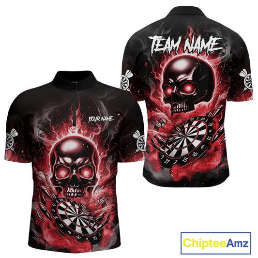 Custom Fire Flame Dartboard Lightning Red Skull Dart Men Quarter-Zip Jerseys Dart Team Shirt NYN1673
