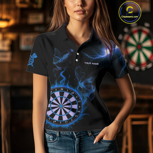 Custom Blue Smokes Butterfly Flame Dartboard Dart Women Polo Jerseys Dart Team Shirt NYN1677