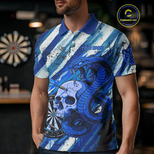 Load image into Gallery viewer, White And Blue Cobra Skull Dartboard Custom Men Darts Polo Shirt Grunge Dart Jerseys NYN1929