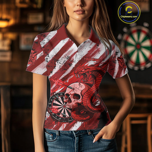White And Red Cobra Skull Dartboard Custom Women Darts Polo Shirt Grunge Dart Jerseys NYN1930