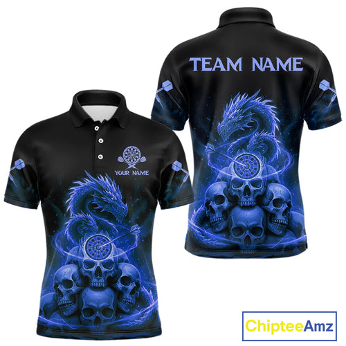 Custom Blue Galaxy Dragon Skulls Dartboard Men Darts Polo Shirt Dart Team Jerseys NYN1934