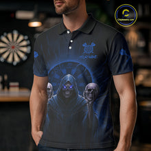Load image into Gallery viewer, Custom Blue Grim Reaper Grey Skull Dartboard Men Darts Polo Shirt Grunge Dart Jerseys NYN1937