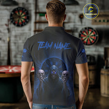 Load image into Gallery viewer, Custom Blue Grim Reaper Grey Skull Dartboard Men Darts Polo Shirt Grunge Dart Jerseys NYN1937