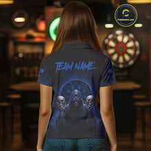 Load image into Gallery viewer, Custom Blue Grim Reaper Grey Skull Dartboard Women Darts Polo Shirt Grunge Dart Jerseys NYN1937