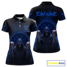 Load image into Gallery viewer, Custom Blue Grim Reaper Grey Skull Dartboard Women Darts Polo Shirt Grunge Dart Jerseys NYN1937