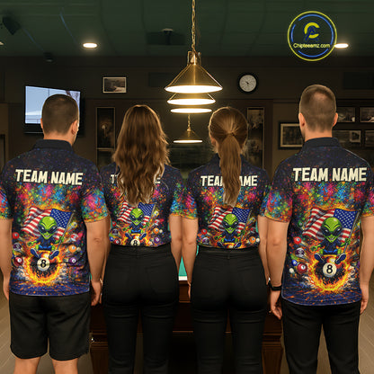 Colorful Splatter Funny Alien Fire 8 Ball Women Billiards Shirt Personalized Pool Balls Billiard Attire NYN2687