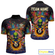 Load image into Gallery viewer, Colorful Splatter Funny Alien Fire 8 Ball Men Billiards Shirt Personalized Pool Balls Billiard Attire NYN2687