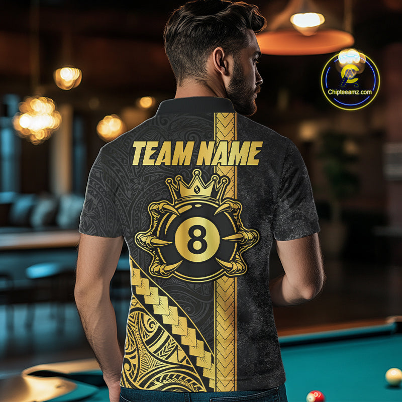 Polynesian Tribal Gold Crown 8 Ball Billiard Pool Shirt For Men Custom Outfits Billiard Team Attire NYN3218