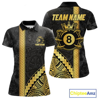 Polynesian Tribal Gold Crown 8 Ball Billiard Pool Shirt For Women Custom Outfits Billiard Team Attire NYN3218