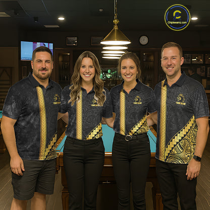 Polynesian Tribal Gold Crown 8 Ball Billiard Pool Shirt For Women Custom Outfits Billiard Team Attire NYN3218