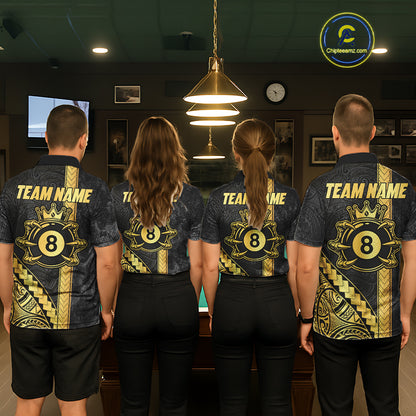 Polynesian Tribal Gold Crown 8 Ball Billiard Pool Shirt For Men Custom Outfits Billiard Team Attire NYN3218