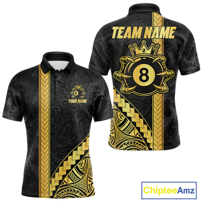 Polynesian Tribal Gold Crown 8 Ball Billiard Pool Shirt For Men Custom Outfits Billiard Team Attire NYN3218