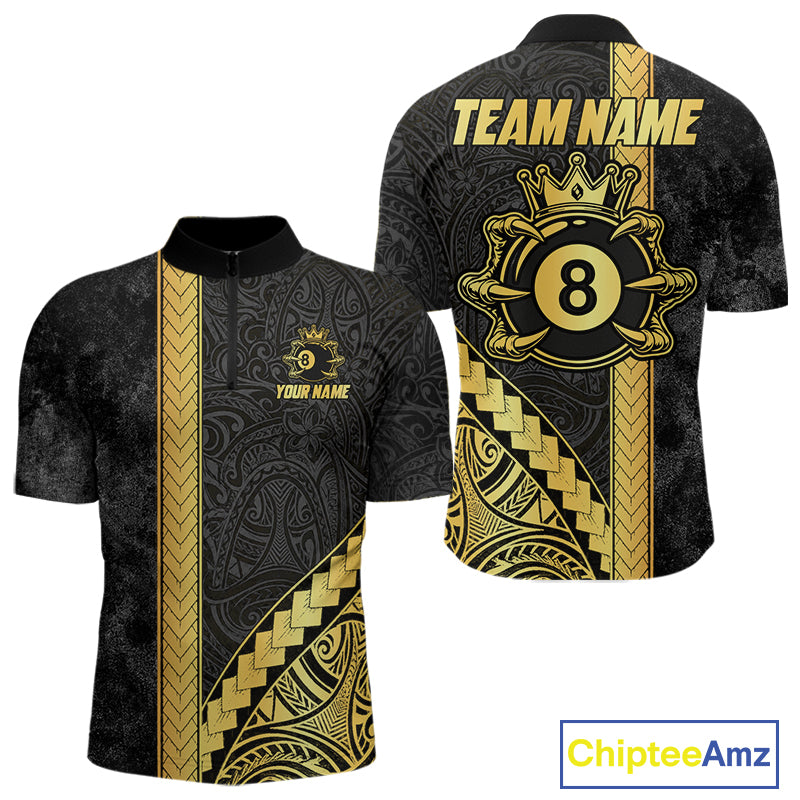 Polynesian Tribal Gold Crown 8 Ball Billiard Pool Shirt For Men Custom Outfits Billiard Team Attire NYN3218