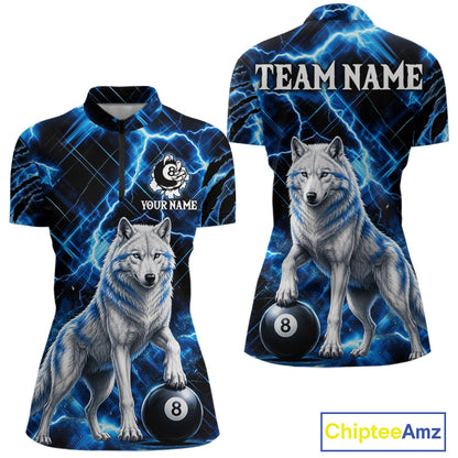 Custom Funny Wolf 8 Ball Billiard Shirt For Women Thunder Lightning Billiard Pool Team Jersey | Blue NYN3222
