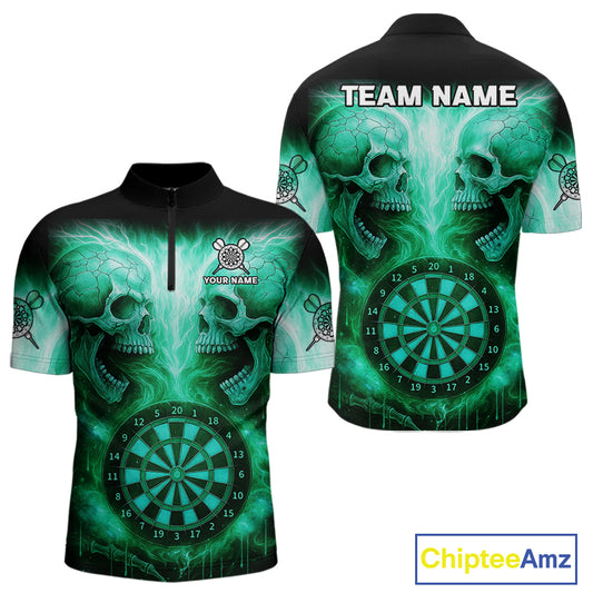 Electric Green  Skulls & Dartboard Men's Darts Shirt - Custom Name For Players NYN0541