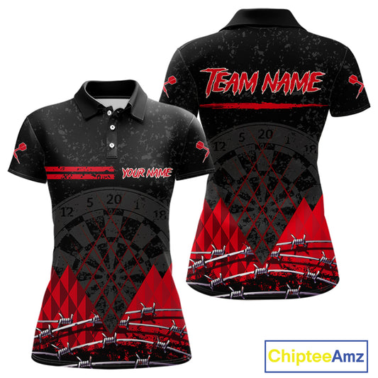 Barbed Wire & Grunge Dartboard Red Darts Shirt  For Women - Custom Name For Players NYN0548