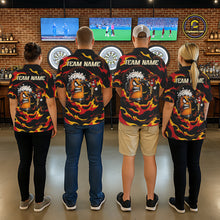Load image into Gallery viewer, Men Women dart team wearing Angry Beer Cowboy custom dart jerseys during league play