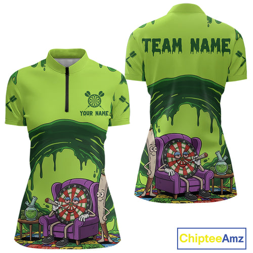 Funny Smoking Dartboard Green Dripping Custom Women Darts Quarter-Zip Shirt Dart Jerseys NYN1941