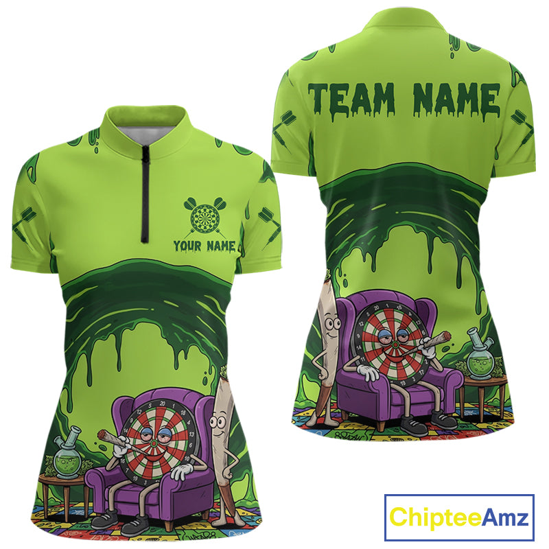 Funny Smoking Dartboard Green Dripping Custom Women Darts Quarter-Zip Shirt Dart Jerseys NYN1941