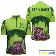 Load image into Gallery viewer, Funny Smoking Dartboard Green Dripping Custom Men Darts Quarter-Zip Shirt Dart Jerseys NYN1941
