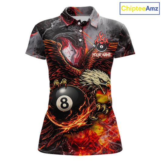 Eagle Fire Flame Pool 9 Ball & 8 Ball Women's Billiard Shirt Custom Billiard Polo & 1/4 Zip Attire NYN2494