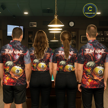 Eagle Fire Flame Pool 9 Ball & 8 Ball Women's Billiard Shirt Custom Billiard Polo & 1/4 Zip Attire NYN2494