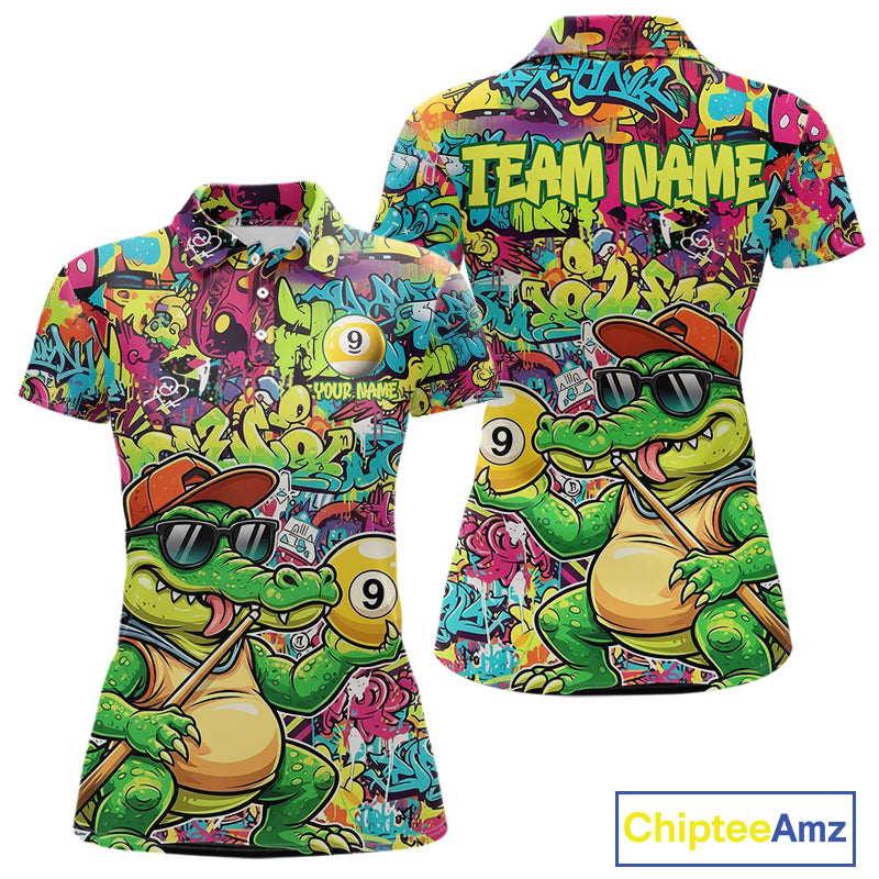 Graffiti Funny Crocodile Pool 8 Ball Women Billiard Team Shirt Custom Billiard Balls Attire NYN2501