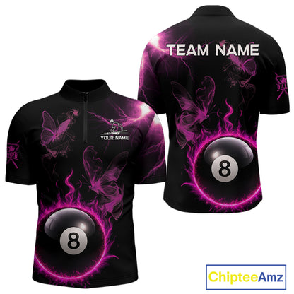 Pink Smokes Butterfly Pool 8 Ball Men's Billiard Team Shirt Custom Billiard Polo & 1/4-Zip Attire NYN2505