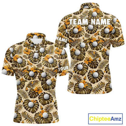 Personalized Tropical Yellow Monstera And Golfs Pattern Custom Golf Polo Shirt For Men Golf Team Clothes NYN2865