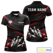 Load image into Gallery viewer, Black And Red Grunge Bowling Ball &amp; Pins Jersey For Women Personalized Team Bowling Shirts NYN3227