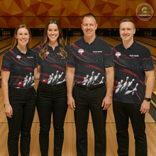 Load image into Gallery viewer, Black And Red Grunge Bowling Ball &amp; Pins Jersey For Women Personalized Team Bowling Shirts NYN3227