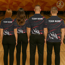 Load image into Gallery viewer, Black And Red Grunge Bowling Ball &amp; Pins Jersey For Women Personalized Team Bowling Shirts NYN3227