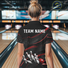 Load image into Gallery viewer, Black And Red Grunge Bowling Ball &amp; Pins Jersey For Women Personalized Team Bowling Shirts NYN3227