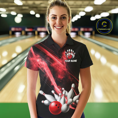 Red Smoking Bowling Polo & 1/4-Zip Shirt For Women Custom Funny Eagle Team Bowling Jersey NYN3239