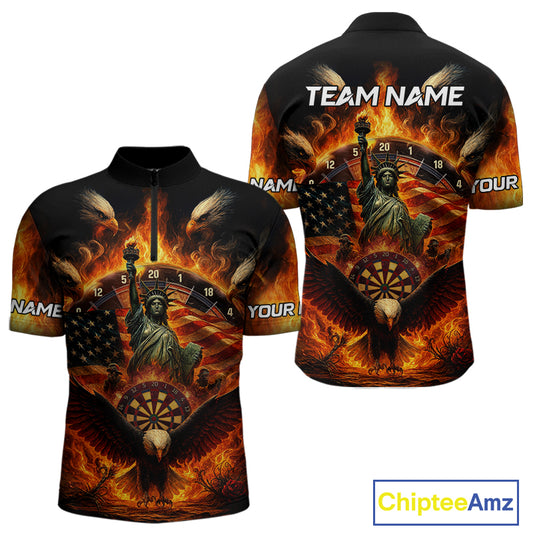 Custom Men's Darts Quarter-Zip Jersey US Flag Flaming Eagle Dartboard For Darts Team NYN0770