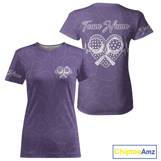 Women's Pickleball T-Shirt Custom Pickleball Heartbeat For Pickleball Lovers | Purple NYN1078