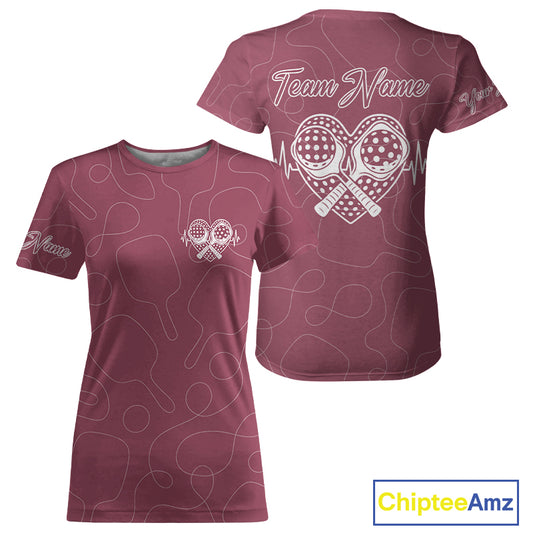 Women's  Pickleball T-Shirt Custom Pickleball Heartbeat For Pickleball Lovers | Pink NYN1079