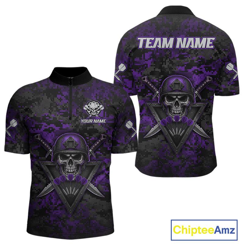 Skull Warrior Purple Digital Camo Custom Funny Darts Quarter-Zip Shirt For Men Dart Jerseys NYN1952