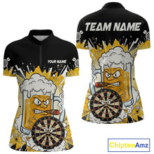 Load image into Gallery viewer, Beer Mascot Smoking Dartboard Custom Women Darts Quarter-Zip Shirt Funny Funny Dart Jerseys NYN1957