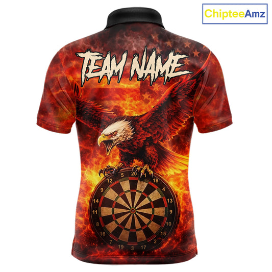 US Flag Eagle Flame Dartboard Darts Polo Shirts For Men Custom Patriotic Dart Team Jerseys NYN2507