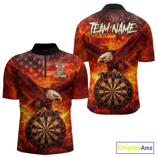 US Flag Eagle Flame Dartboard Darts Quarter-Zip Shirts For Men Custom Patriotic Dart Team Jerseys NYN2507